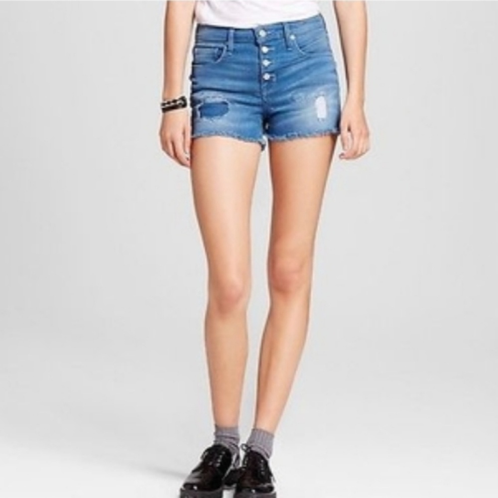 High rise distressed shorts